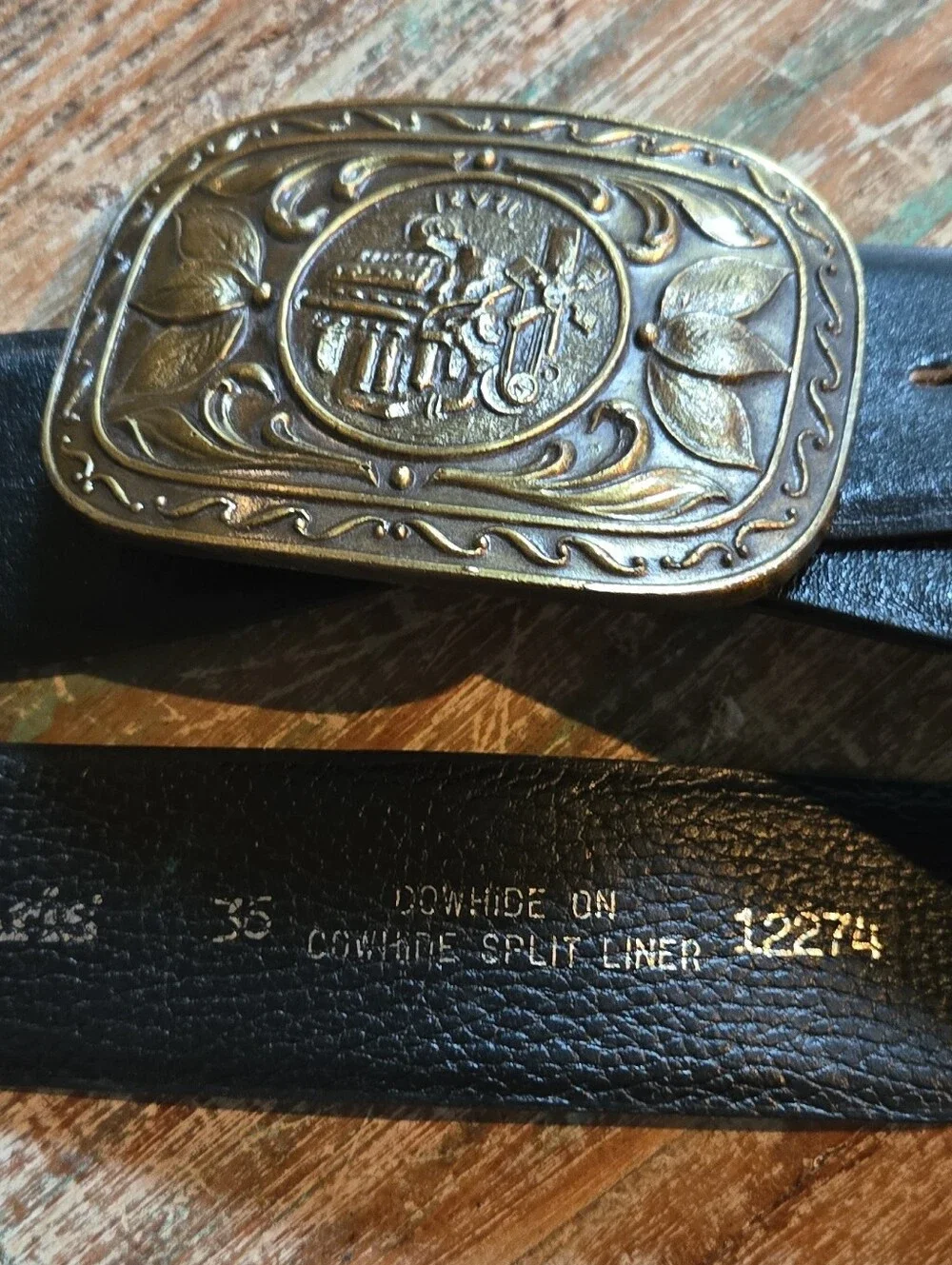Vintage Detroit Diesel 12V71 Brass Engine Belt Buckle & Paris Leather  (BIN 007)